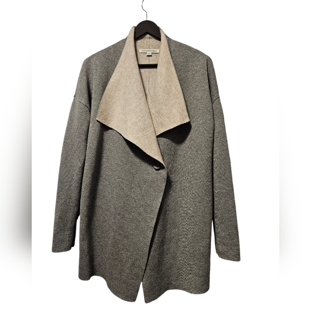 Catherine Malandrino WoolBlend heavy knit sweater cardigan grey/beige medium